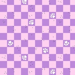  Muddy paws on checker plaid - retro dog design pink lilac purple