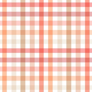 Multicolor Peach Pink, Orange, Coral, Cream and Beige Abstract Gingham Check Square Grid 