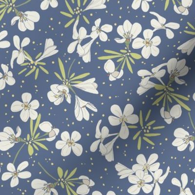 Tropical White Flowers on Dark Dusty Blue