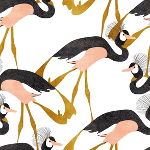 jumbo crowned cranes - white black mustard gold and  peach 
