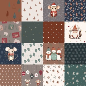 Christmas Cheater Quilt Christmas mice winter cheater quilt dark green holiday gnomes festive Christmas mouse snowman charm christmas patchwork