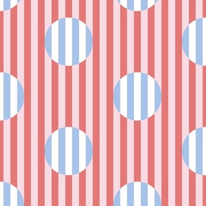 dots and stripes/coral, blush and blue