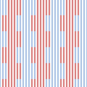 offset stripe blocks/coral and blue