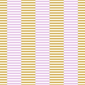 offset vertical stripes/mustard and pink lilac