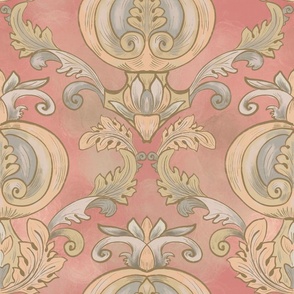 Stylized tomato with accanths in Baroque style in pastel red-beige shades