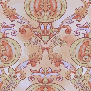 Stylized tomato with baroque accanths in pastel red shades