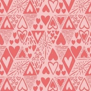 Hand drawn Hearts Doodle pattern in Pink and Red 