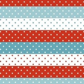 Smaller Scale Horizontal Stars and Stripes in Rustic Red Boho Blue and Baby Blue