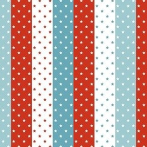 Smaller Scale Vertical Stars and Stripes in Rustic Red Boho Blue and Baby Blue