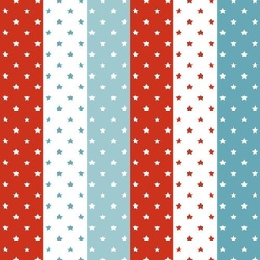 Bigger Scale Vertical Stars and Stripes in Rustic Red Boho Blue and Baby Blue