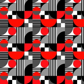 Retro Geometric Shapes And Stripes Pattern No 2 Red And Gray