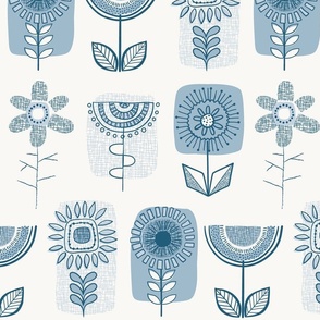 (L) blue and white - mid century modern vintage floral
