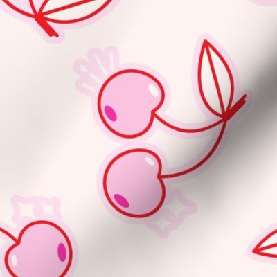 Lovecore sticker style cherries red and pink on cream Large scale