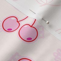 Lovecore sticker style cherries red and pink on cream Medium scale
