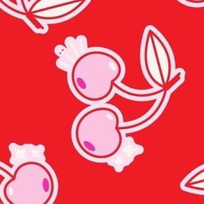 Lovecore sticker style cherries red and pink on red Large scale
