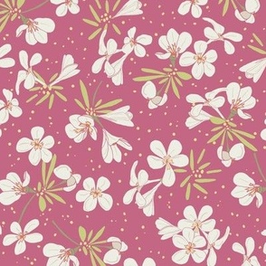 Tropical Flowers in White on Rose Pink