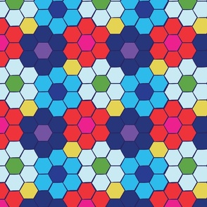 Modern Bold Hand-Drawn Hexagon in Blue Red Yellow Pink and Green