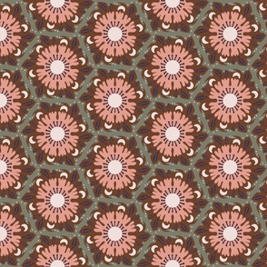 Hexagon Floral Brown Tiles