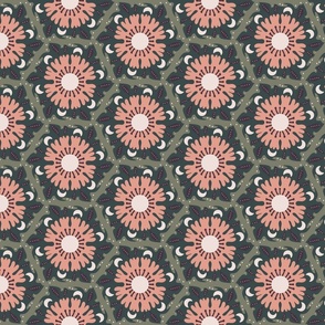 Hexagon Floral Dark Pine Tiles