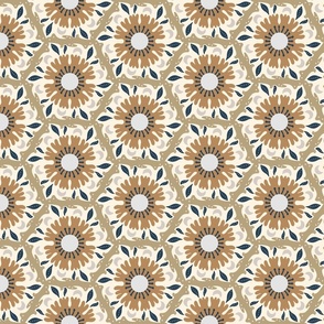 Hexagon Floral Light Cream Tiles