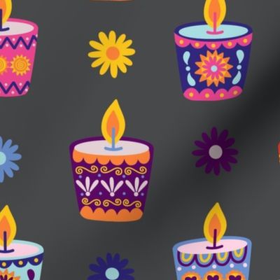 Large Day of the Dead Ofrenda Candles on Gray