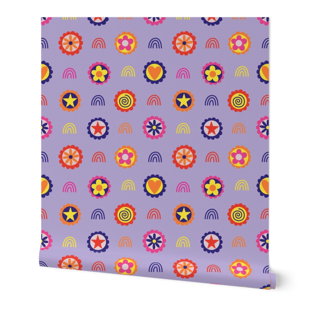 Large Day of the Dead Groovy Retro Shapes on Purple