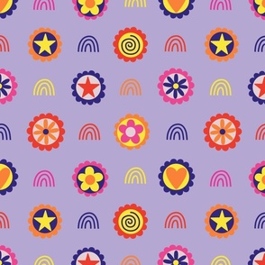 Large Day of the Dead Groovy Retro Shapes on Purple
