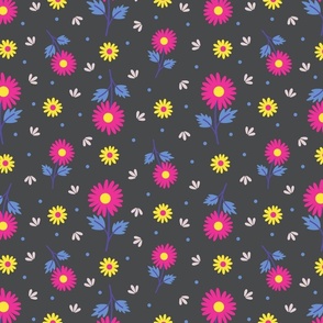 Large Day of the Dead Yellow and Fuchsia Pink Daisy Flowers on Gray
