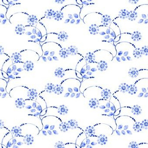 Petite folk floral clusters in blue