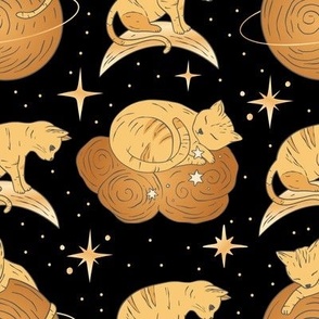 Golden Celestial Magic Cat With Stars & Planet
