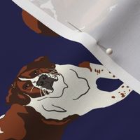 Modern Hand Drawn Saint Bernard Dog Print in Ultramarine Blue,  Brown and white