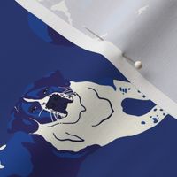 Modern Hand Drawn Saint Bernard Blue and White Dog Print in Ultramarine Blue, Cobalt Blue and white