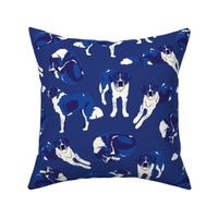 Modern Hand Drawn Saint Bernard Blue and White Dog Print in Ultramarine Blue, Cobalt Blue and white