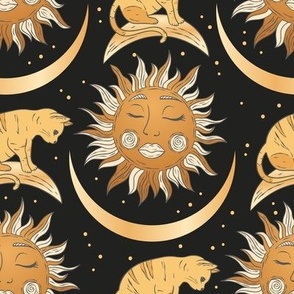 Sun & Moon Cat Golden Celestial Magic Print