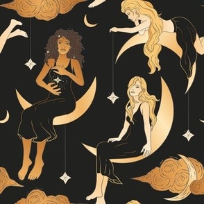 Golden Celestial Witch Women With Stars & Moon