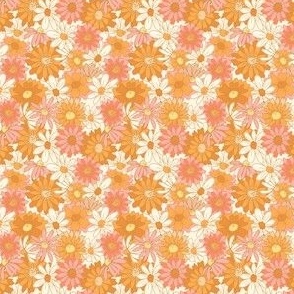 Mini retro 70s floral - Vintage daisy - pink & orange