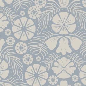 Floral Geometric in cream and blue