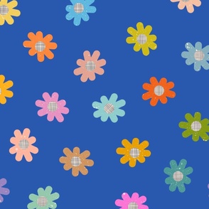 Colorful meadows daisy flowers, blue