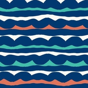 Surfer Stripe for Summer;  Navy, Turquoise and Orange