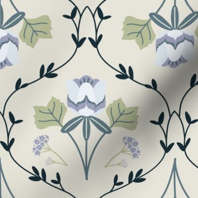 Tulip Tree Flower Pattern Simple in beige and green