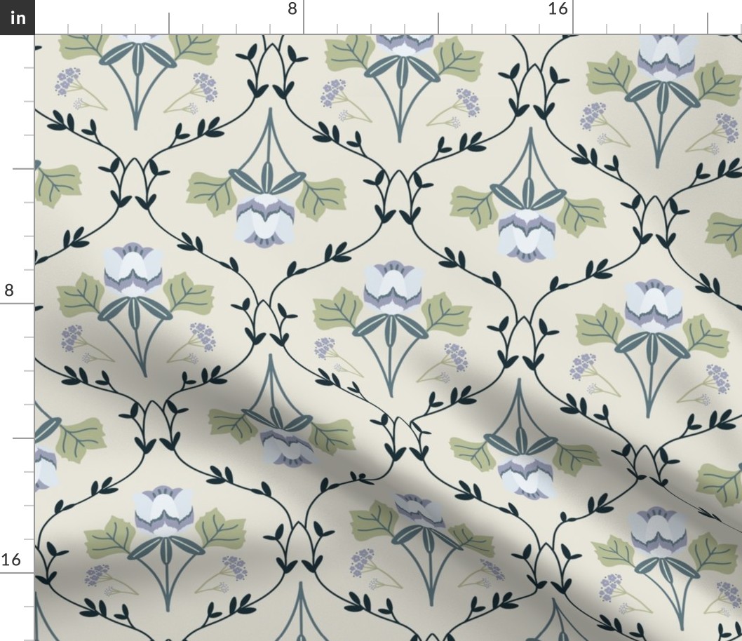 Tulip Tree Flower Pattern Simple in beige and green