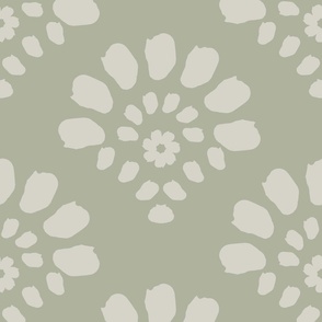 floral geometric - cream and green