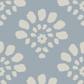 floral geometric - cream and blue