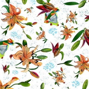 Frog and lilies (white)