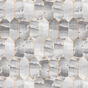 Modern Gray Geometric Marble Tile with Gold Accents, faux tile