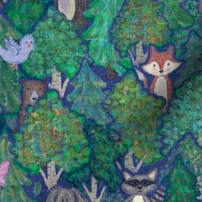 Small Forest Friends - cute woodland animals among birch and pine.
