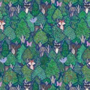 Small Forest Friends - cute woodland animals among birch and pine.