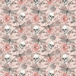 Skulls and dragonflies in pink