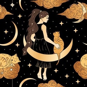 Golden Celestial Witch Woman With a Cat
