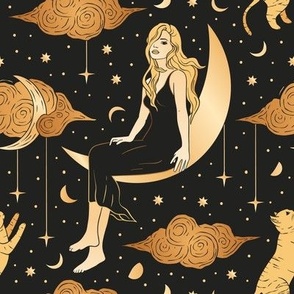 Golden Celestial Witch Woman on the Moon